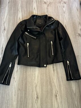 Blank NYC Black Leather Moto Jacket with Silver Zippers